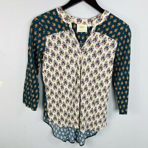 Maeve by Anthropologie Size XS Mixed Print Raglan Top Blouse Y4